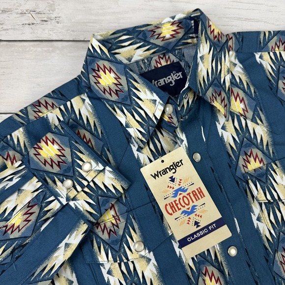 Wrangler Boys Checotah Southwestern Long Sleeve Snap Western Aztec Shirt Large - Picture 1 of 15